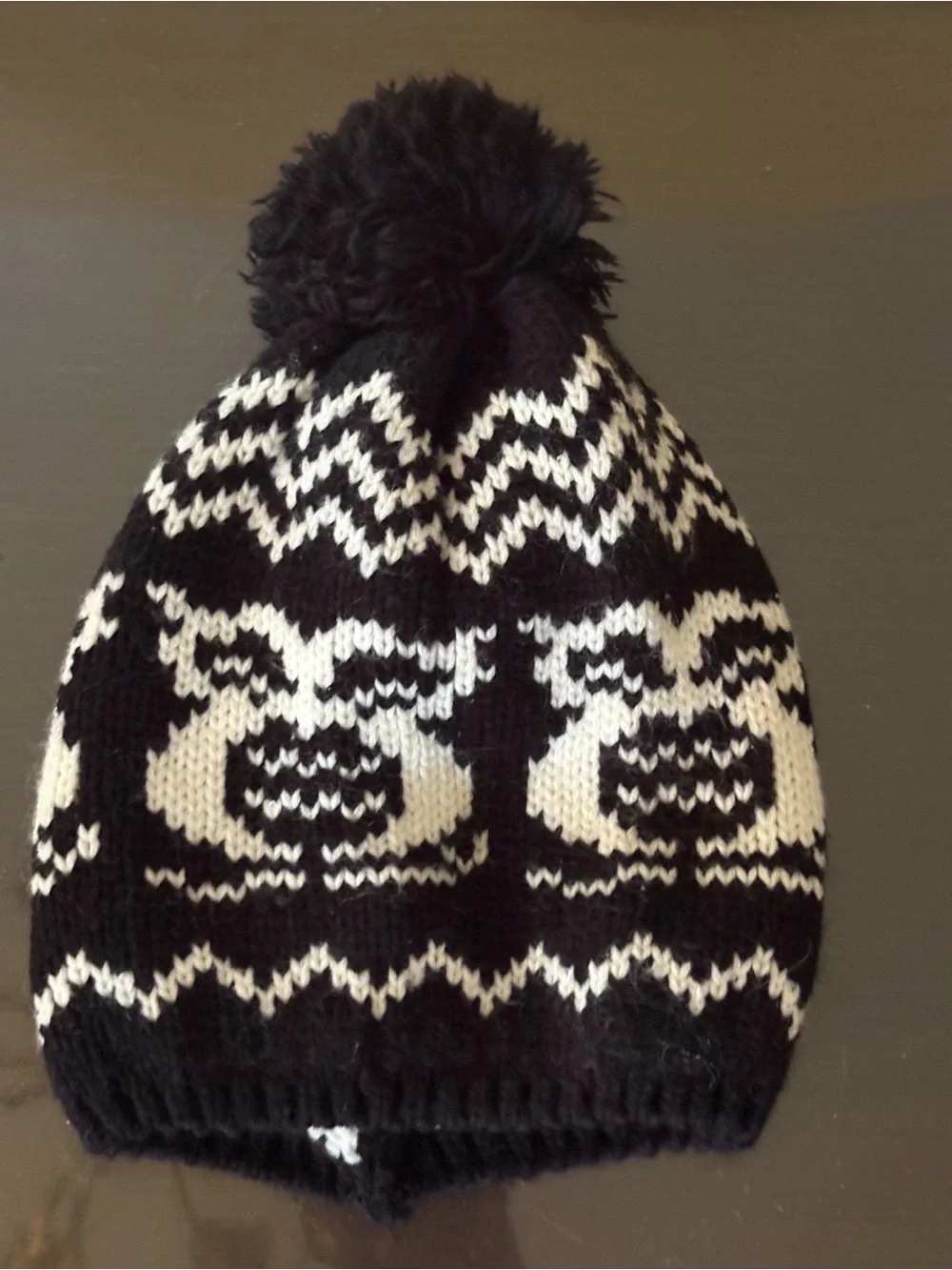 Children's Black and White Pom Beanie Hat